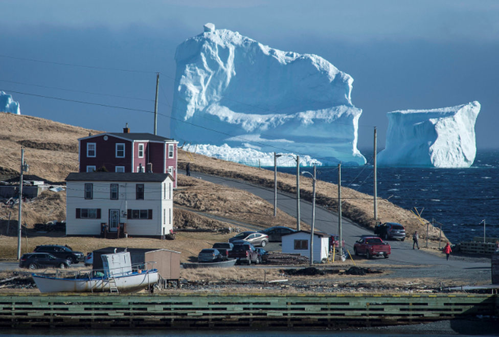 Un gran iceberg apareció el domingo frente a las costas del puebo de Ferryland, en Canadá, ofreciendo una postal imponente (Redes sociales).